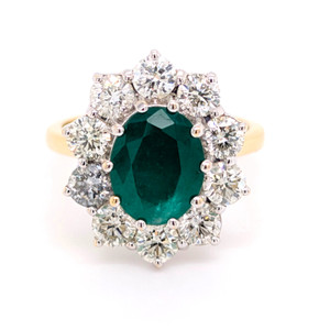 14ct Yellow Gold 2.48ct Emerald & 2.00ct Diamond Cluster Ring murray co jewellers belfast