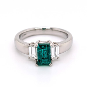 Platinum 1.06ct Emerald & 0.67ct Diamond 3 Stone Ring murray co jewellers belfast