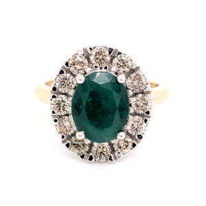 9ct Yellow Gold 2.68ct Emerald & 1.00ct Diamond Cluster Ring murray co jewellers belfast