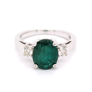 9ct White Gold 2.64ct Emerald & 0.30ct Diamond 3 Stone Ring murray co jewellers belfast