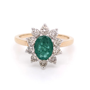 9ct Yellow Gold 1.10ct Emerald & 0.75ct Diamond Cluster Ring murray co jewellers belfast