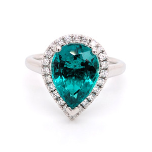 Platinum Lab Grown 3.30ct Emerald & 0.28ct Diamond Cluster Ring murray co jewellers belfast