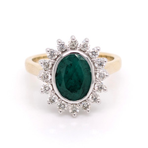 9ct Yellow Gold 1.85ct Emerald & 0.50ct Diamond Cluster Ring murray co jewellers belfast