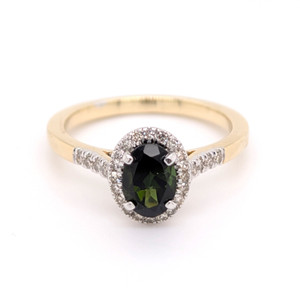 9ct Yellow Gold 0.84ct Green Sapphire & 0.15ct Diamond Cluster Ring murray co jewellers belfast