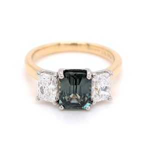 18ct Yellow Gold 1.83ct Teal Sapphire & 1.00ct Diamond 3 Stone Ring murray co jewellers belfast gemstone rings engagement rings