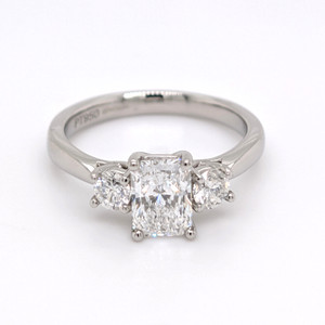 Platinum 1.37ct Radiant & Round Brilliant Diamond 3 Stone Ring murray co jewellers belfast engagement rings
