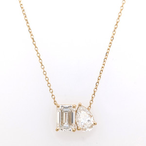 18ct Yellow Gold 2.07ct Lab Grown Pear & Emerald Cut Diamond Pendant murray co jewellers belfast