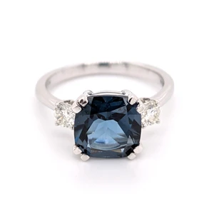9ct White Gold 3.52ct London Blue Topaz & 0.34ct Diamond 3 Stone Ring murray co jewellers belfast