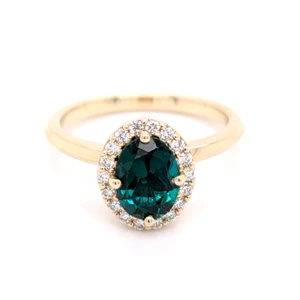 9ct Yellow Gold Lab Grown 2.06ct Emerald & 0.20ct Diamond Rotating Cluster Ring murray co jewellers belfast
