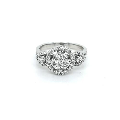 18ct white gold diamond halo cluster ring with tapered sides murray co jewellers belfast