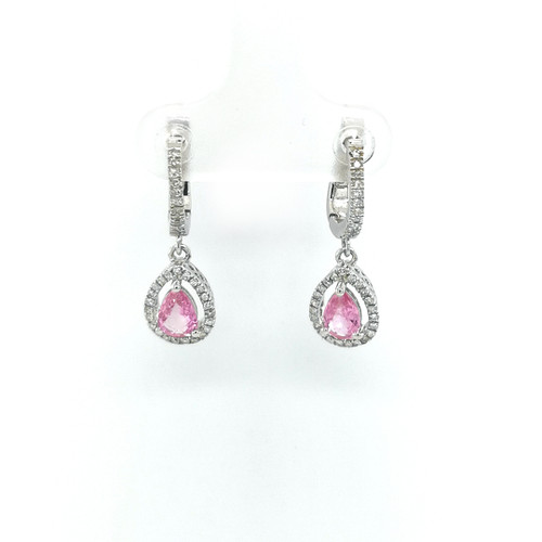 14ct white gold pear pink ruby and diamond drop earrings murray co jewellers belfast