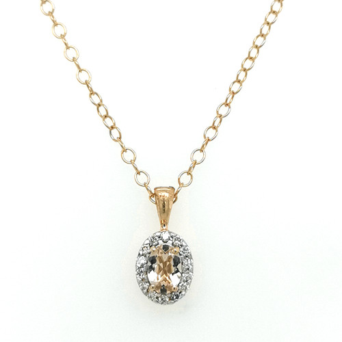 9ct Rose Gold 0.38ct Morganite & 0.15ct Diamond Cluster Pendant murray co jewellers belfast 9ct Rose Gold 0.38ct Morganite & 0.15ct Diamond Cluster Pendant murray co jewellers belfast