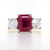 18ct Yellow Gold Lab Grown 3.06ct Ruby & 1.54ct Diamond 3 Stone Ring murray co jewellers belfast