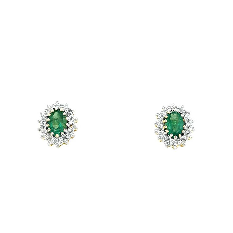 9ct Yellow Gold 1.00ct Emerald & 0.20ct Diamond Cluster Earrings diamond ring engagement ring belfast wedding ring eternity ring diamond jewellery
