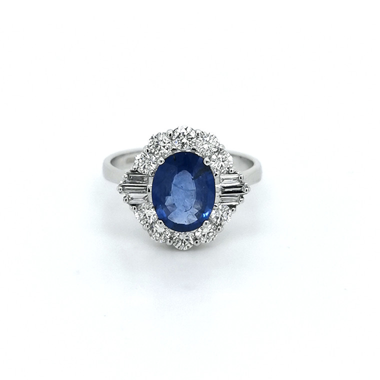 18ct White Gold 2.00ct Sapphire & 0.80ct Diamond Cluster Ring physical Sapphire Rings Murray & Co.
