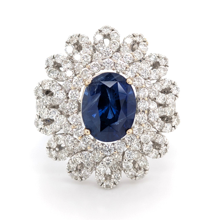 18ct white gold antique style 4.04ct sapphire & 2.78ct diamond cocktail style ring murray jewellery belfast
