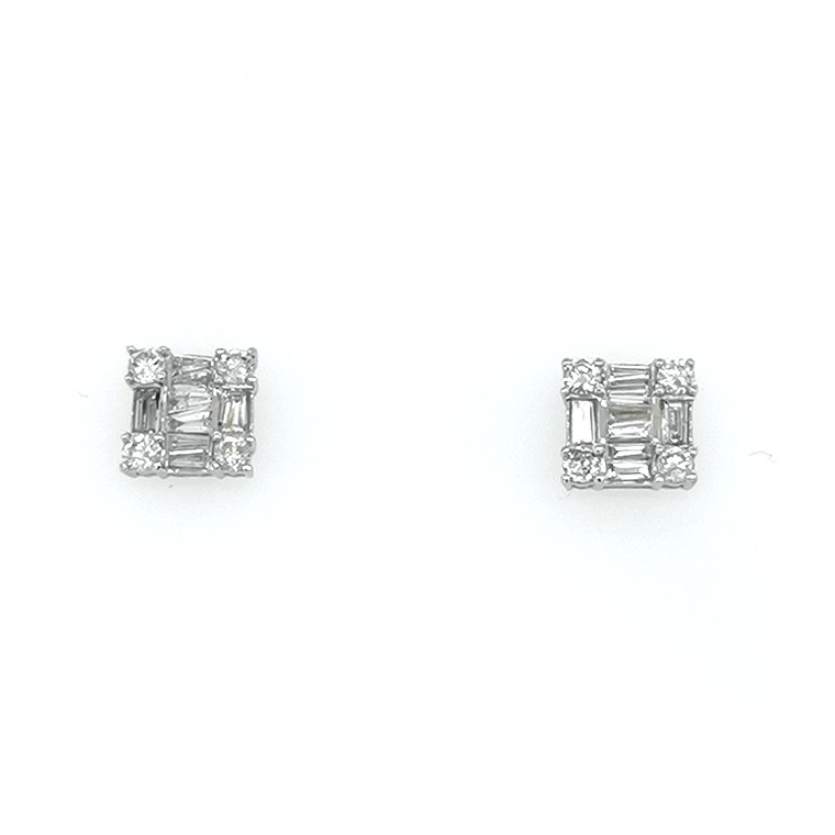 14ct white gold 1ct diamond baguette round brilliant cluster earrings murray co jewellery belfast