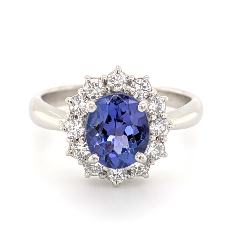 Platinum 1.75ct Tanzanite & 0.58ct Diamond Cluster Ring murray co jewellers belfast