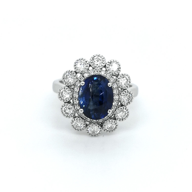 18ct white gold burmese sapphire and diamond cluster ring murray co jewellers belfast