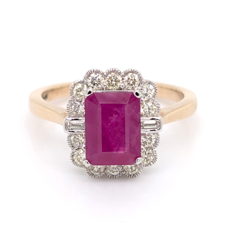 9ct yellow gold milgrain ruby and diamond cluster ring murray co jewellers belfast