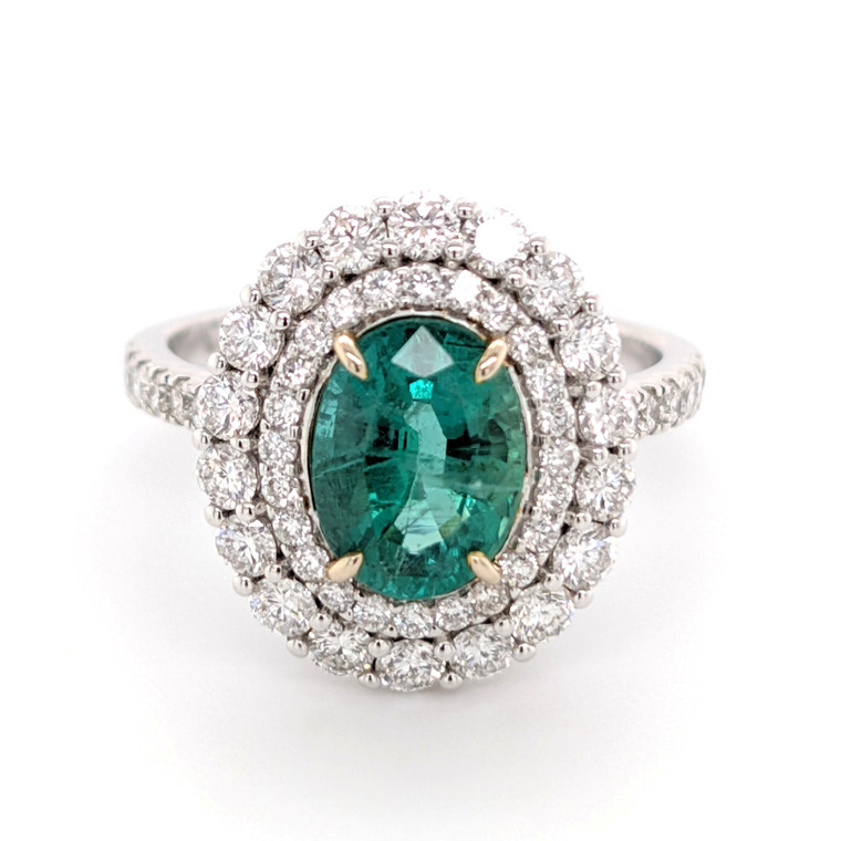 18ct white gold emerald and diamond double halo cluster ring murray co jewellers belfast