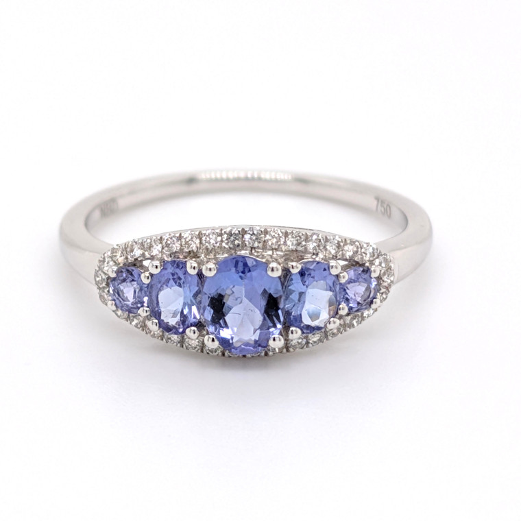 18ct white gold tanzanite and diamond 5 stone cluster ring murray co jewellers belfast engagement rings wedding rings gemstone jewellery belfast