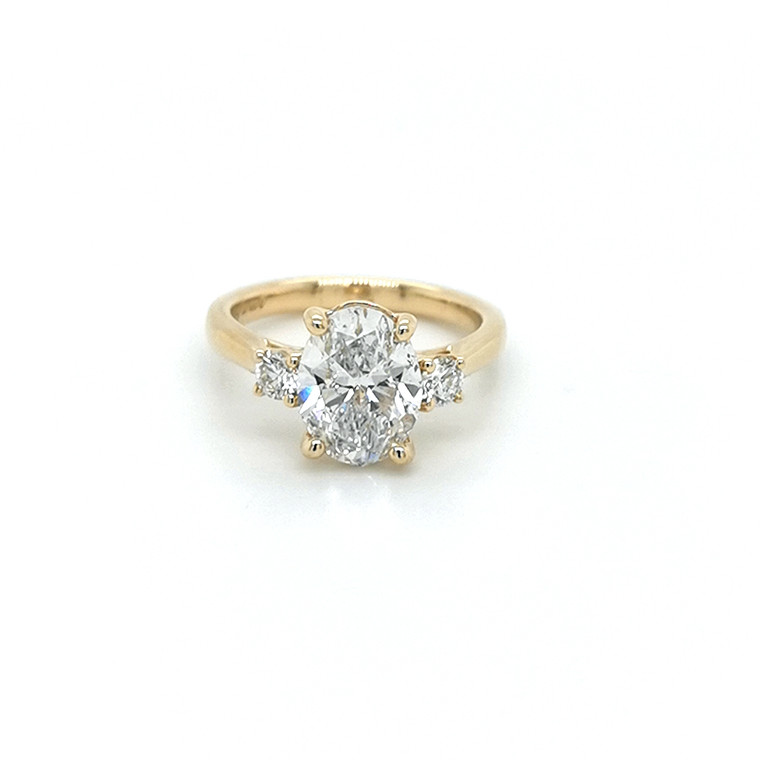 18ct yellow gold oval and round brilliant diamond 3 stone engagement ring murray co jewellers belfast