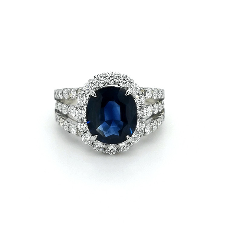 Platinum 4.02ct Sapphire & 1.51ct Diamond Cluster Ring murray co jewellers belfast
