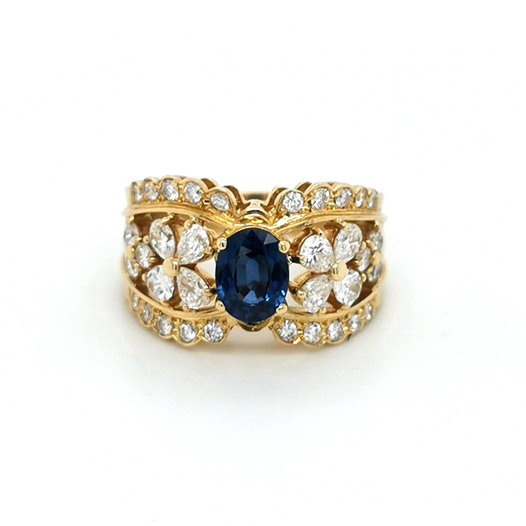 18ct Yellow Gold 1.56ct Diamond & 1.29ct Sapphire Ring murray co jewellers belfast