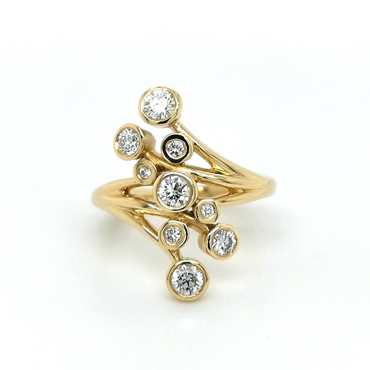 18ct Yellow Gold 0.77ct Rub Over Set Diamond Vertical Cluster Ring murray co jewellers belfast