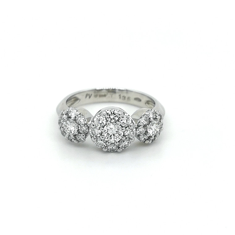 18ct White Gold 1.36ct Illusion Set Diamond 3 Stone Cluster Ring murray co jewellers belfast