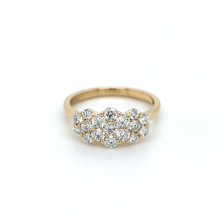 18ct Yellow Gold 0.95ct Diamond 3 Stone Illusion Set Cluster Ring murray co jewellers belfast