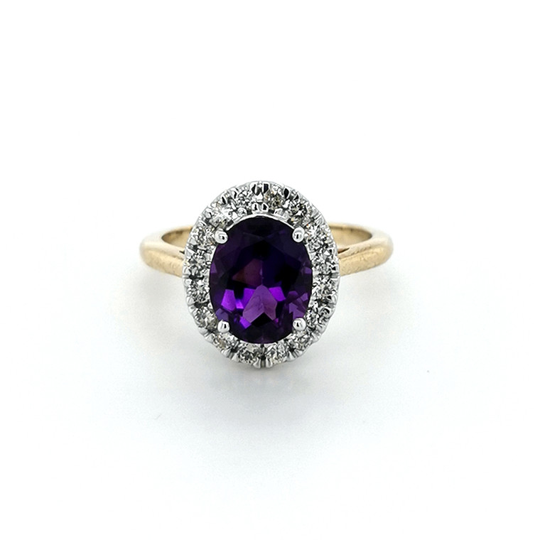 9ct Yellow Gold 2.36ct Amethyst & 0.40ct Diamond Cluster Ring murray co jewellers belfast