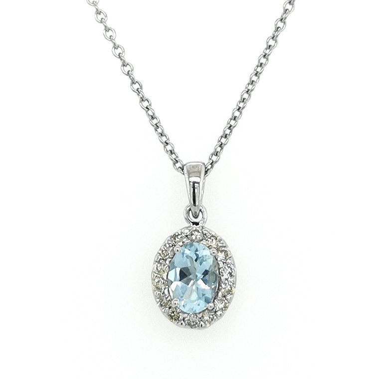 9ct White Gold 0.67ct Oval Aquamarine & 0.24ct Diamond Pendant murray co jewellers belfast