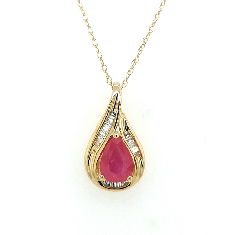 14ct Yellow Gold Pear Ruby & Diamond Cluster Pendant murray co jewellers belfast