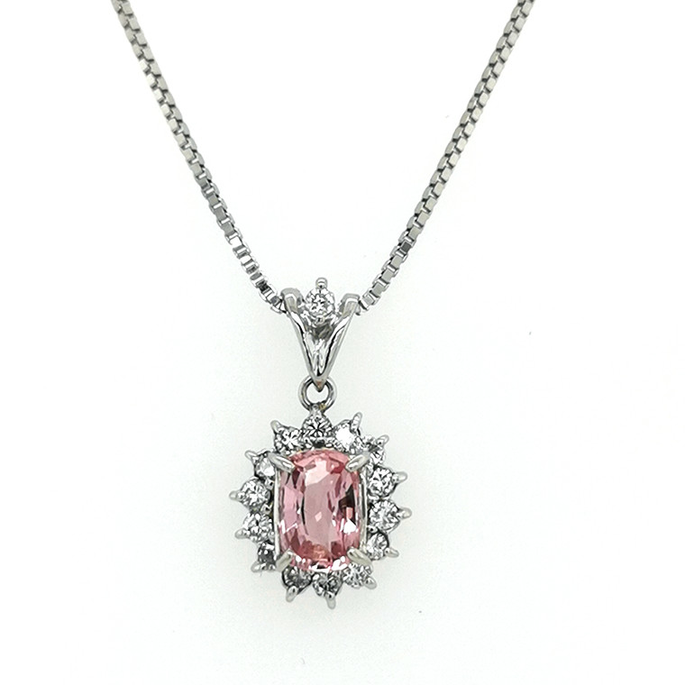 Platinum 0.95ct Pink Sapphire & 0.27ct Diamond Cluster Pendant murray co jewellers belfast