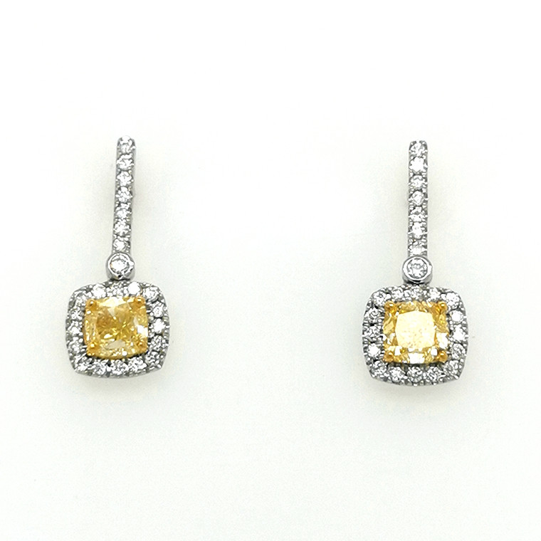 18ct White Gold 2.00ct Yellow Diamond & 0.43ct Diamond Earrings murray co jewellers belfast