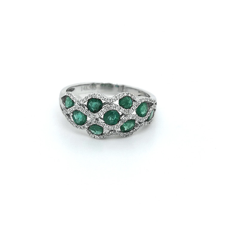14ct White Gold 1.21ct Emerald & 0.21ct Diamond Cluster Ring murray co jewellers belfast