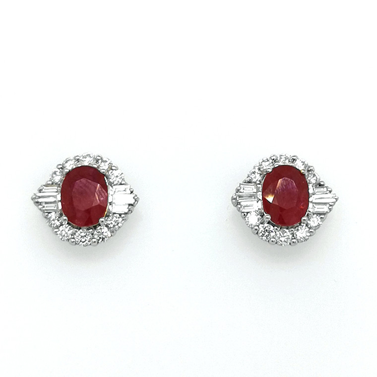 18ct White Gold 3.17ct Ruby & 1.02ct Diamond Cluster Earrings murray co jewellers belfast