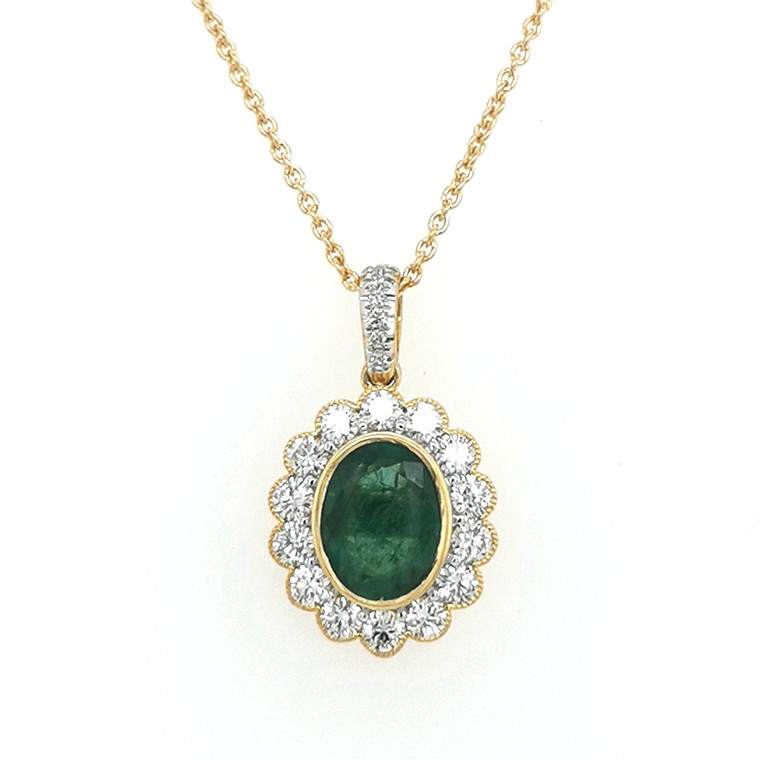 18ct Yellow Gold 1.01ct Emerald & 0.61ct Diamond Pendant murray co jewellers belfast