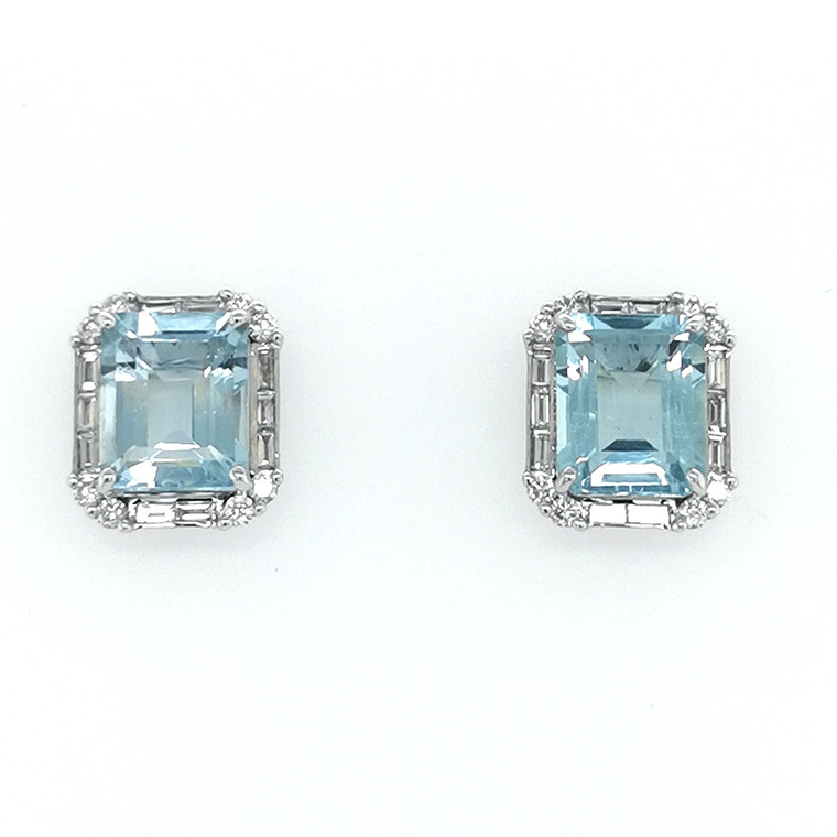 18ct White Gold 6.70ct Aquamarine & 0.90ct Diamond Cluster Earrings murray co jewellers belfast