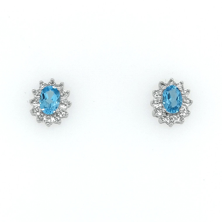 9ct White Gold 1.10ct Blue Topaz & 0.19ct Diamond Cluster Earrings murray co jewellers belfast