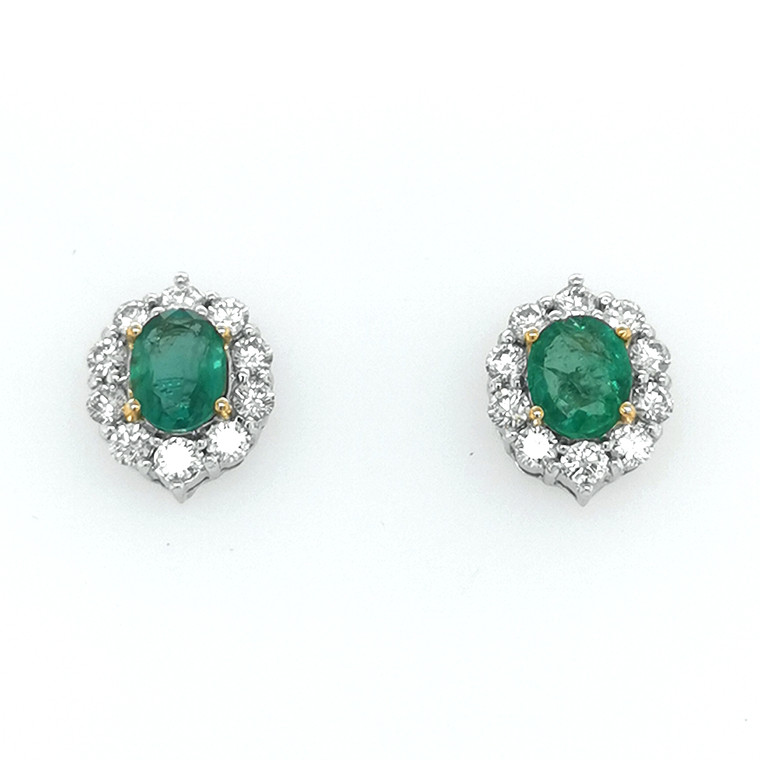 18ct White Gold 2.85ct Emerald & 1.00ct Diamond Cluster Earrings murray co jewellers belfast