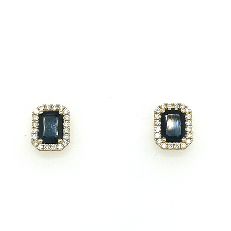 14ct Yellow Gold Octagon Sapphire & 0.30ct Diamond Cluster Earrings murray co jewellers belfast