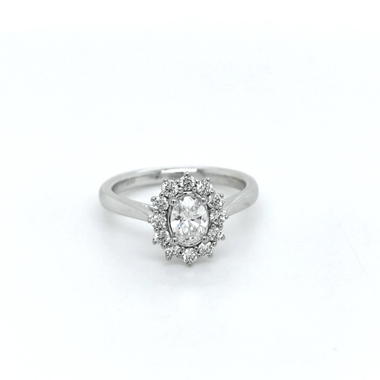Platinum 0.71ct Oval Diamond Cluster Engagement Ring murray co jewellers belfast
