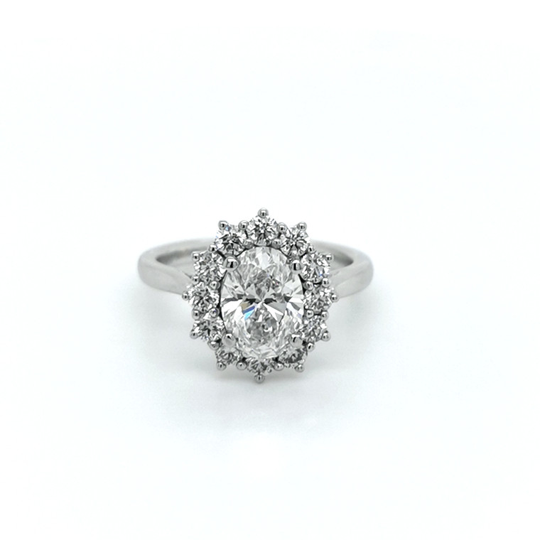 Platinum 2.45ct Lab Grown Oval Diamond Cluster Engagement Ring murray co jewellers belfast