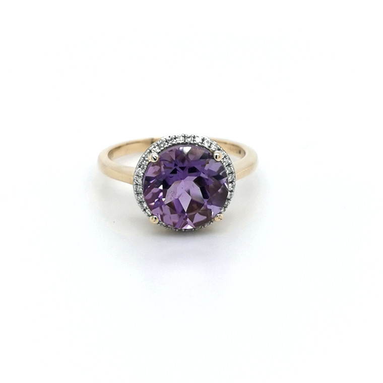 9ct Yellow Gold 3.48ct Amethyst & 0.20ct Diamond Cluster Ring murray co jewellers belfast