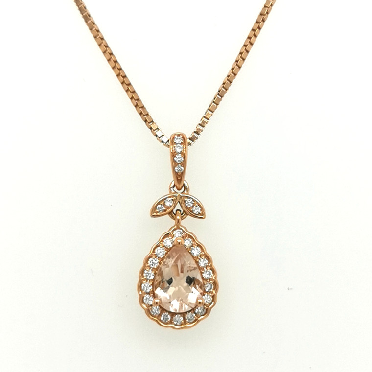 18ct Rose Gold 0.58ct Morganite & 0.26ct Diamond Pendant murray co  jewellers belfast