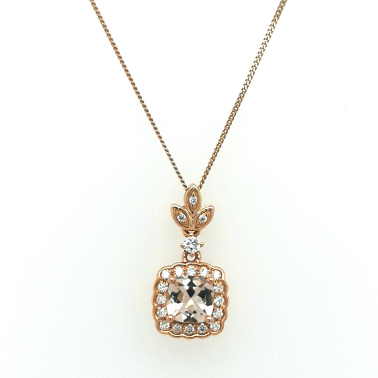 18ct Rose Gold 0.49ct Morganite & 0.13ct Diamond Pendant murray co jewellers belfast