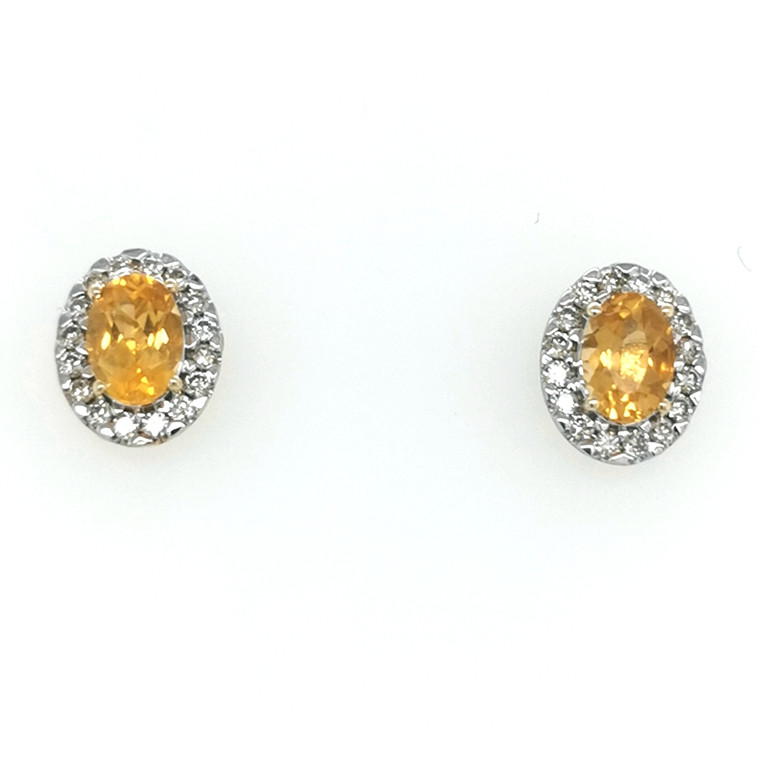 9ct Yellow Gold 0.61ct Citrine & 0.40ct Diamond Cluster Earrings murray co jewellers belfast